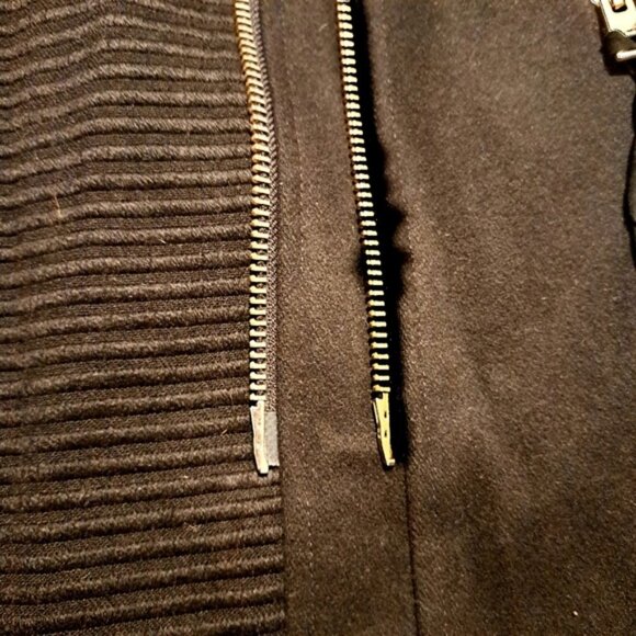 All Saints womens size 2 black Sharr coat, 80% wool, leather collar - Picture 3 of 13